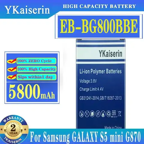 YKaiserin EB-BG800BBE 5800mAh Battery For Samsung GALAXY S5 mini S5mini G870 G870W G870A SM-G800F SM-G800H EB BG800BBE battery