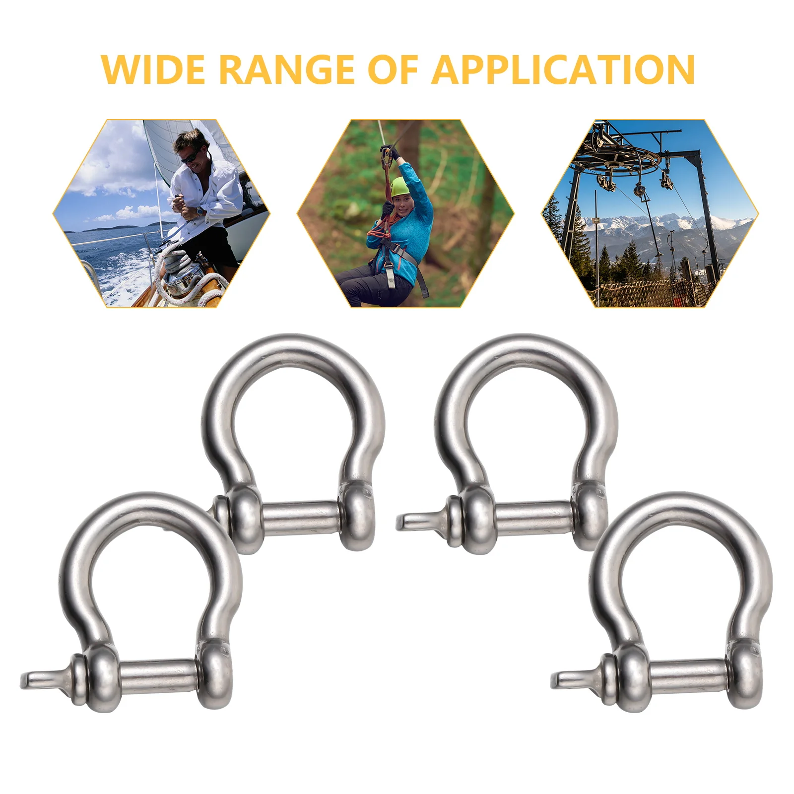 

4pcs D-Shaped Shackles Stainless Steel Horseshoe Shackle Durable Metal Lifting Shackle Towing Winching Recovery Rigging Vehicle