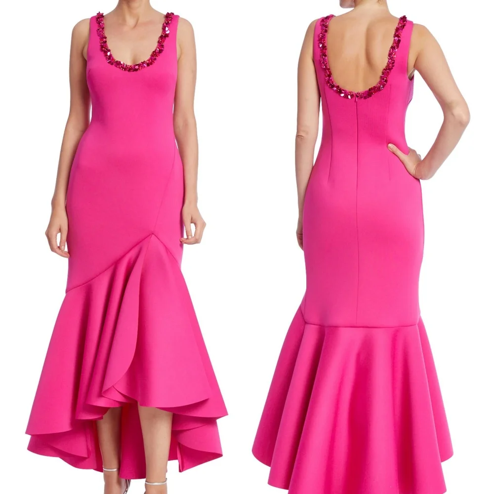 

Customized Jersey Sequined Pleat O-Neck Mermaid Midi Dresses Bespoke Occasion Prom Party Exquisite Modern Style Glitter Charming
