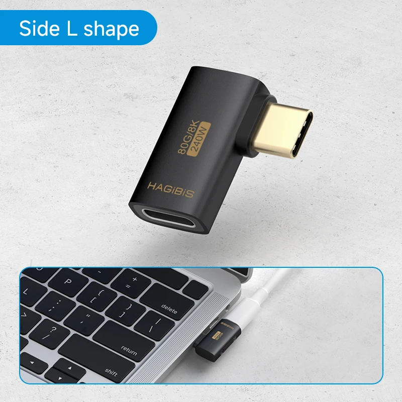 Hagibis USB C auf C Adapter 90 Grad rechtwinkliger Konverter 80 Gbit/s USB4 Datenkabelverlängerung für Thunderbolt 5/4 iPhone 17 Laptop