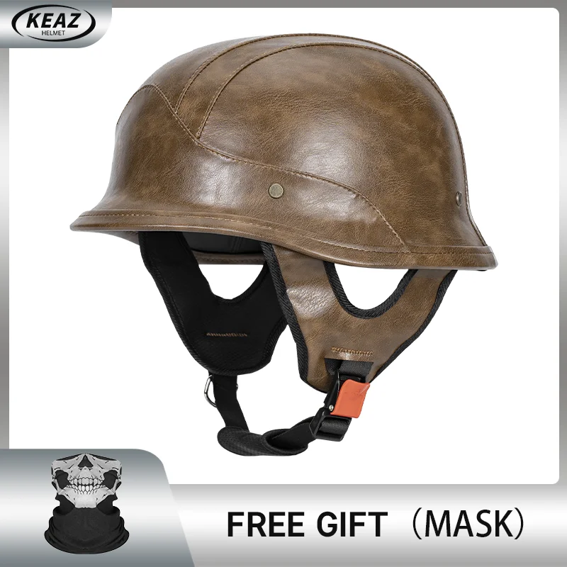 

Keaz New German-style Cruise Retro Half Helmet Pedal Men Motorcycle Helmet Ladle DOT Mark Soldier Leather Helmets