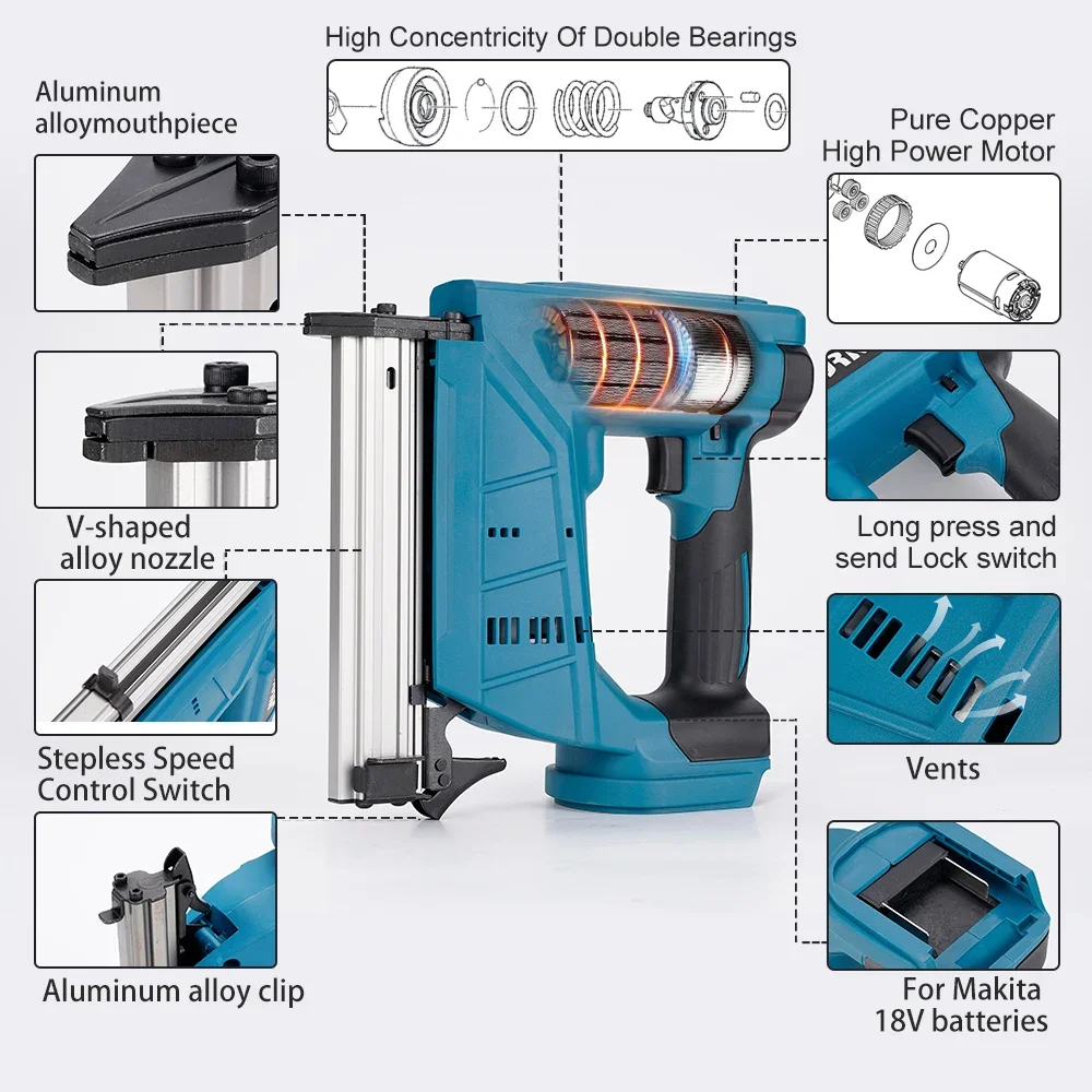 Pistolet à clous électrique pour Makita, cloueur électronique, cloueuse à cadre, meubles, outil de calcul, travail, 20V