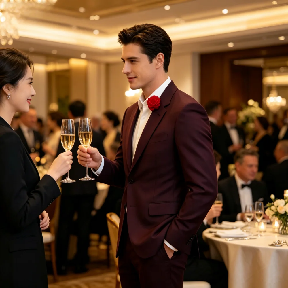 

High-Quality Boutique Solid Color Men's Casual Business Tuxedo 2-Piece Suit Wedding Dress Ensemble