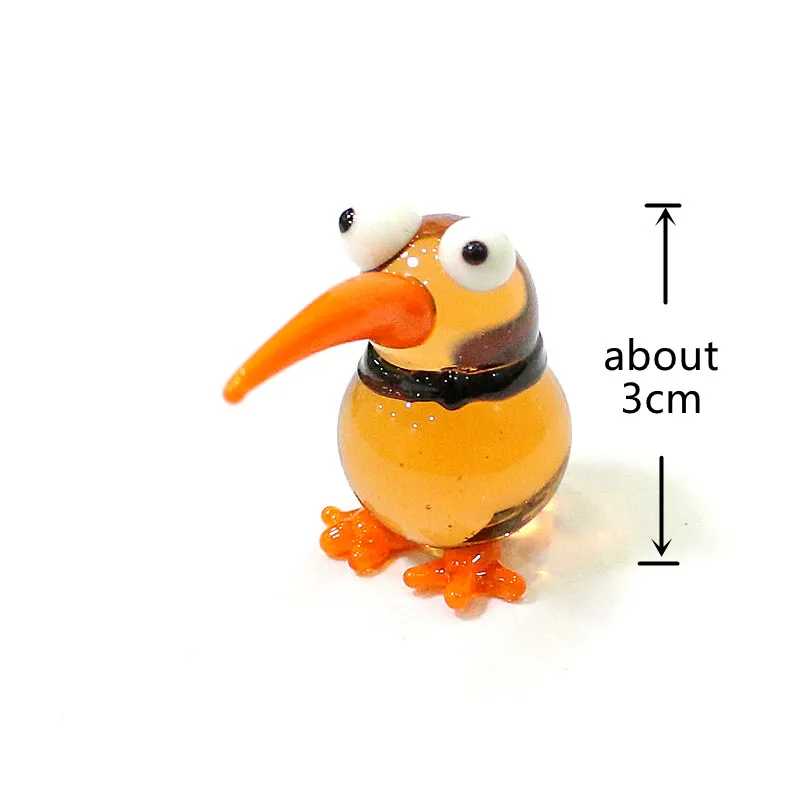 Colorful Cute Mini Kiwi Bird Glass Figurine Japanese Style Cartoon Animal Tiny Statue Craft Ornament Home Table Decor Collection