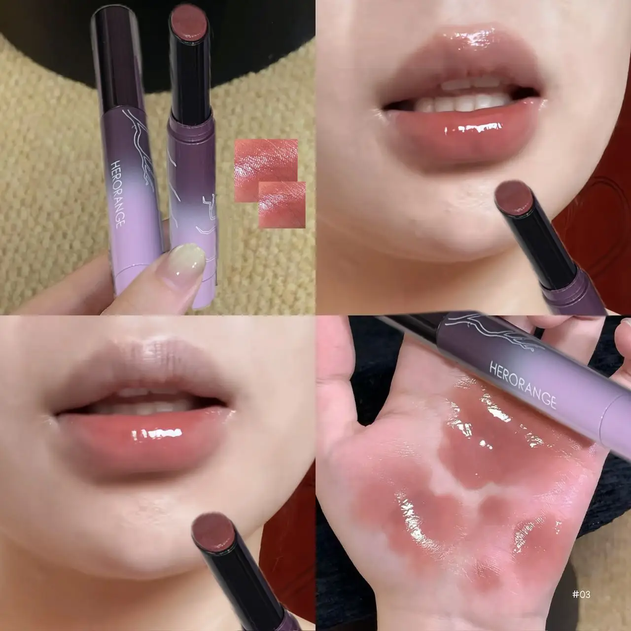 Herorange Rauchiger Lila Kristall Lipgloss Feuchtigkeitsspendend Nicht-Klebrig Aufpolsternd Glas-Effekt Tägliche Lippenkosmetik – Detail 7