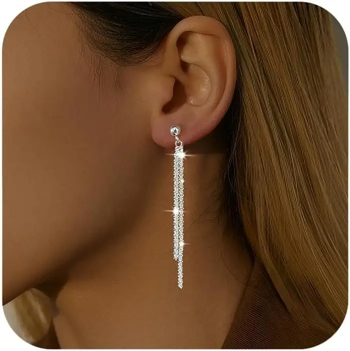 

Long Shiny Dangle Earrings for Women, Hypoallergenic Chain Tassel Drop Ear Studs, Elegant Tragus Piercing Jewelry Gift