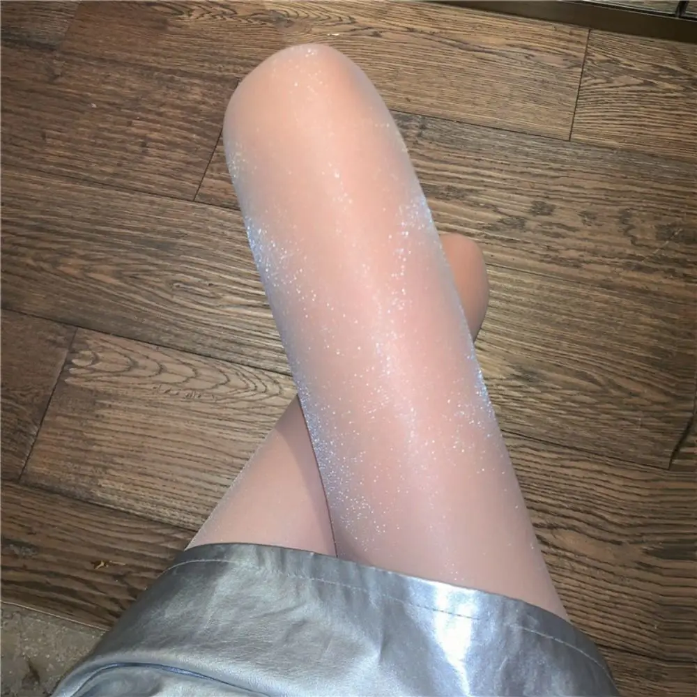 New Cored Wire Pearlescent Non-marking Stockings Sexy Lightweight Silver Silk Glossy Tights Elastic Pearlescent Pantyhose Girls