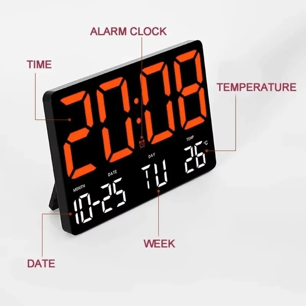 Large Screen Display LED Digital Wall Clock Date Display Temperature Display Digital Alarm Clock Remote Control 12/24H Format