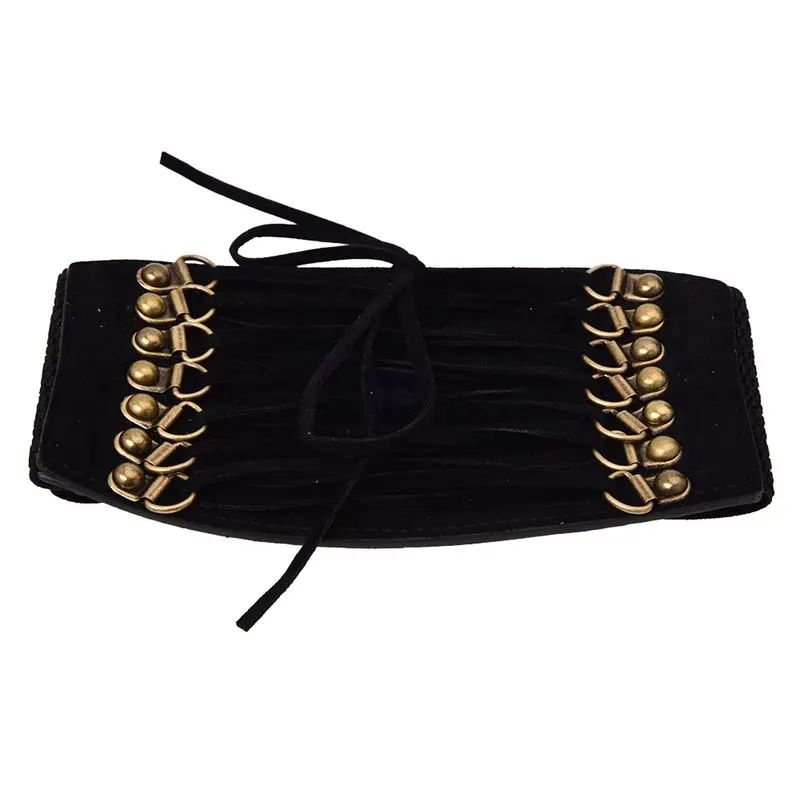 Women\'s Rivet Elastic Buckle Wide Waist Belt Waistband (Black)