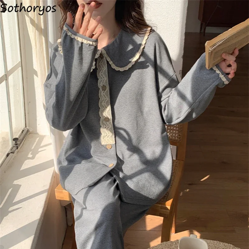 Baggy Pajama Sets Women Home Patchwork Casual Sweet Sleepwear Tender All-match Korean Fashion Daily Lounge Students Pijama Mujer