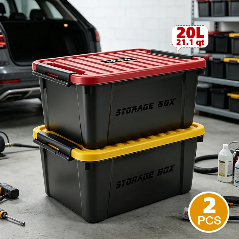 EKOA 20L/21QT Storage Bins，2Pack Heavy Duty Plastic Storage Containers with Lids, Stackable Bins with Secure Latches