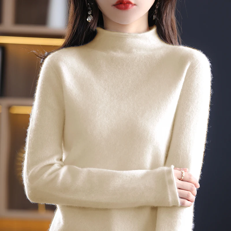 100 %Pure Cashmere Sweaters Women\'s half turtleneck bottom sweater pullover sweater autumn/winter 2022 new