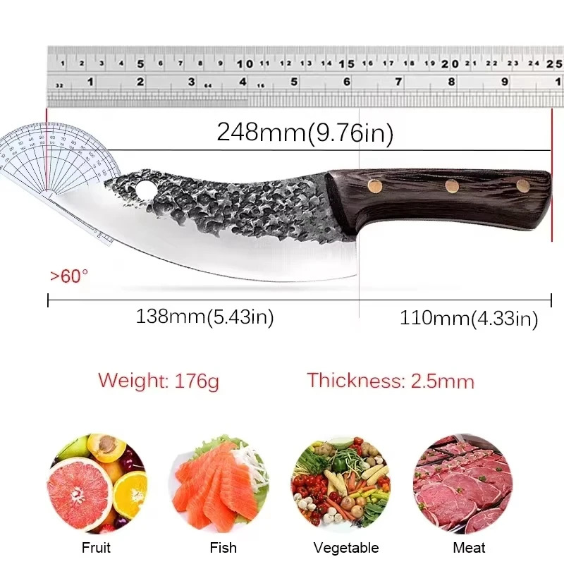 Hand Forged Meat Cleaver Knife Butcher Knife Full Tang Chef Knife with Belt Sheath High Carbon Steel Sharp Kitchen Knife