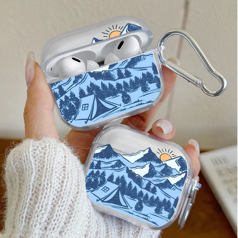 

Outdoor Mountain Camping Earphone Case for AirPods Pro2/Pro3/Pro Earbuds Case For AirPods 4/3/1/2 Protective Cover With Keychain