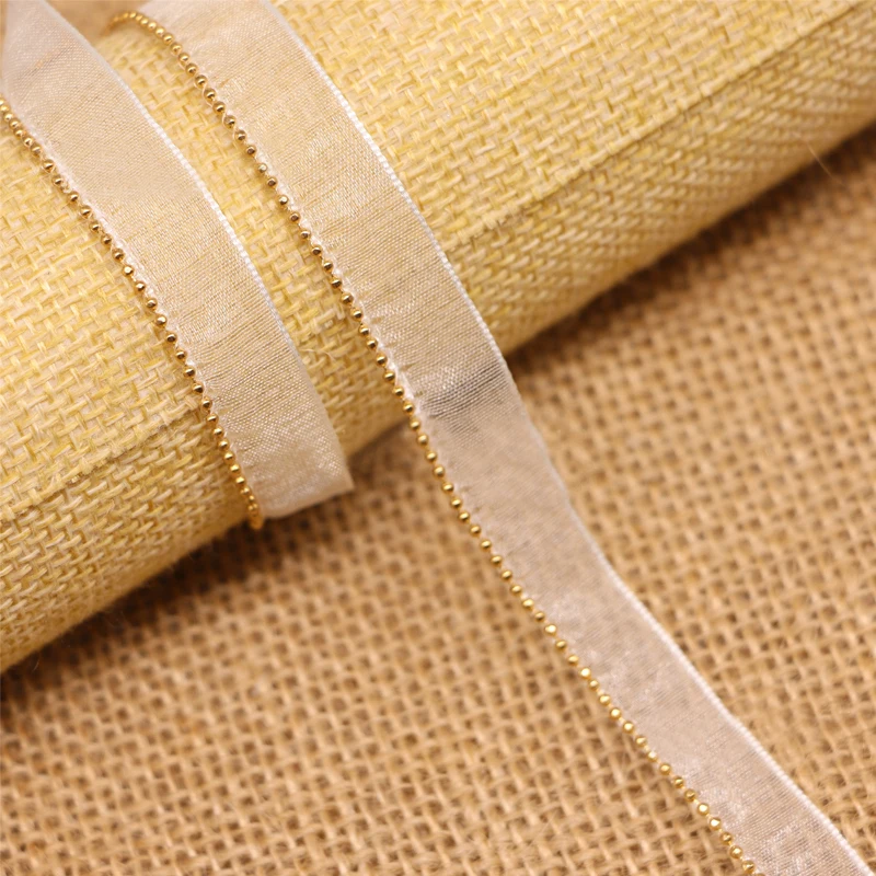 5Yard Beaded Chain Trimming White Black Organza Tape Sewing Beads Lace Edge For Clothing Dress Making Handmade Accessories
