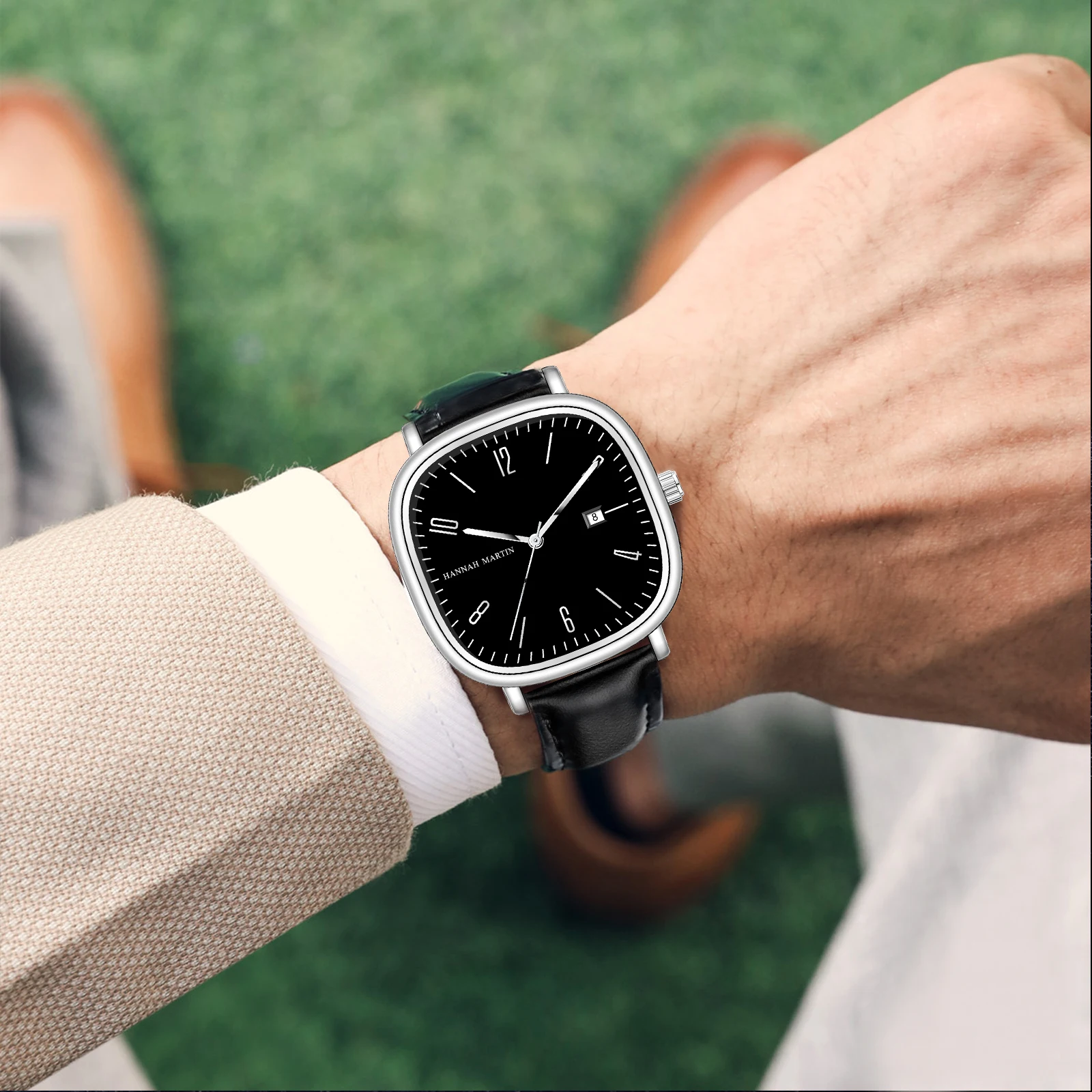 2024 nuevo reloj para hombre, reloj cuadrado de moda de estilo empresarial negro, movimiento de cuarzo Original, relojes de cuero informales de 40mm, reloj para hombre