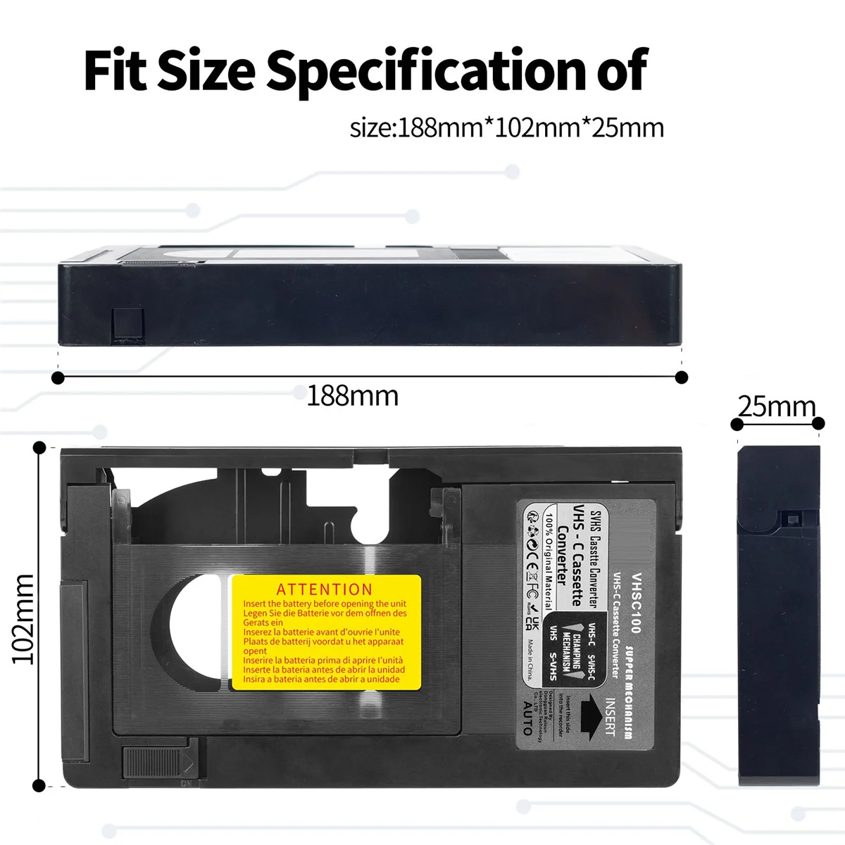 VHS-C Cassette Adapter for JVC for RCA for Panasonic VHS-C SVHS VHS Cassette Adapter Not for 8mm/MiniDV/Hi8