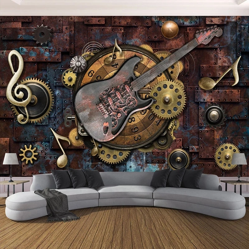 Custom Photo Wallpaper 3D Retro Guitar Musical Notes Bar KTV Restaurant Cafe Mural Art Living room sofa TV background bedroom 8d
