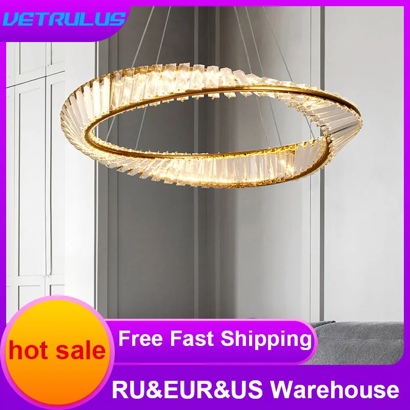 Crystal Led Pendant Light Ceiling Lamp Luxury Gold Möbius Strip Chandelier Lustre For Living Dining Room Home Decor Fixture Lumi