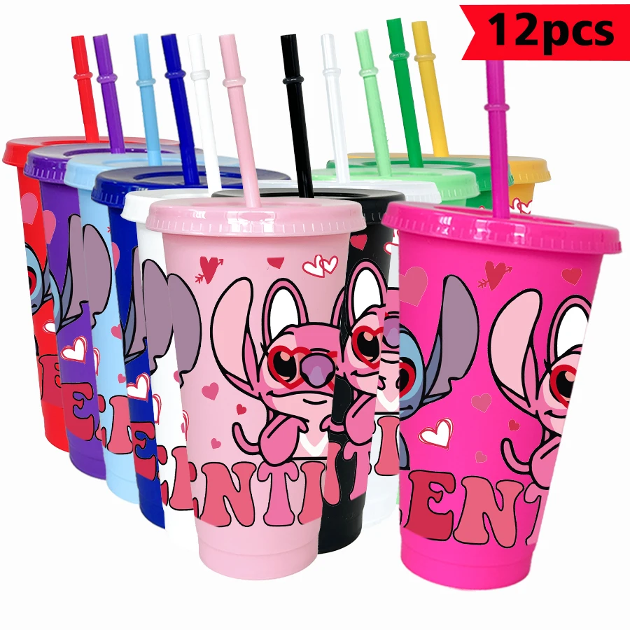 

12 шт./лот Disney Stitch Love 26 унций цветной пластиковый стакан для дня рождения, посуда для напитков, кружка для сока, кофе