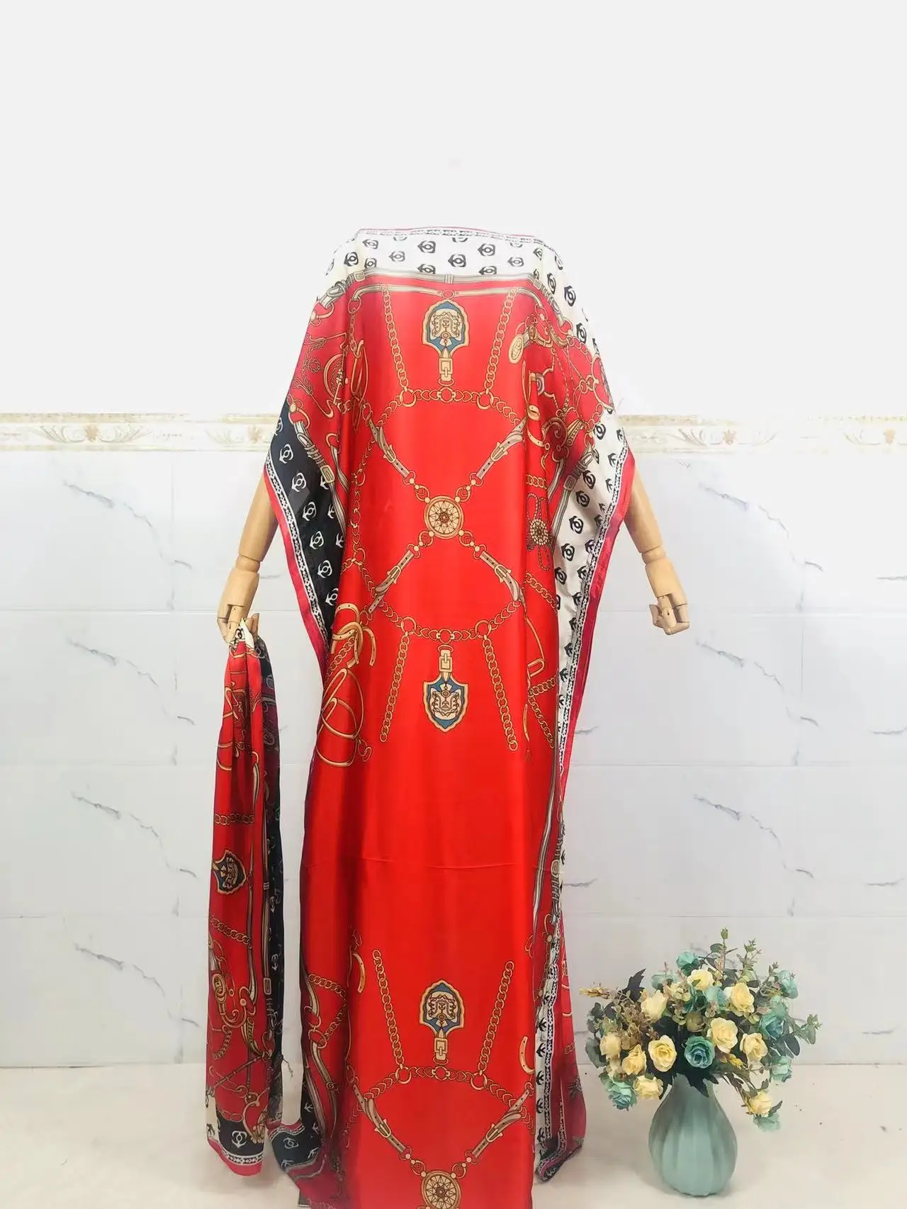 

2024 New Rayon Fashion Oversize African Women Clothing Dubai Dashiki Abaya Free Size Print Design With Scarf Loose Long Dress