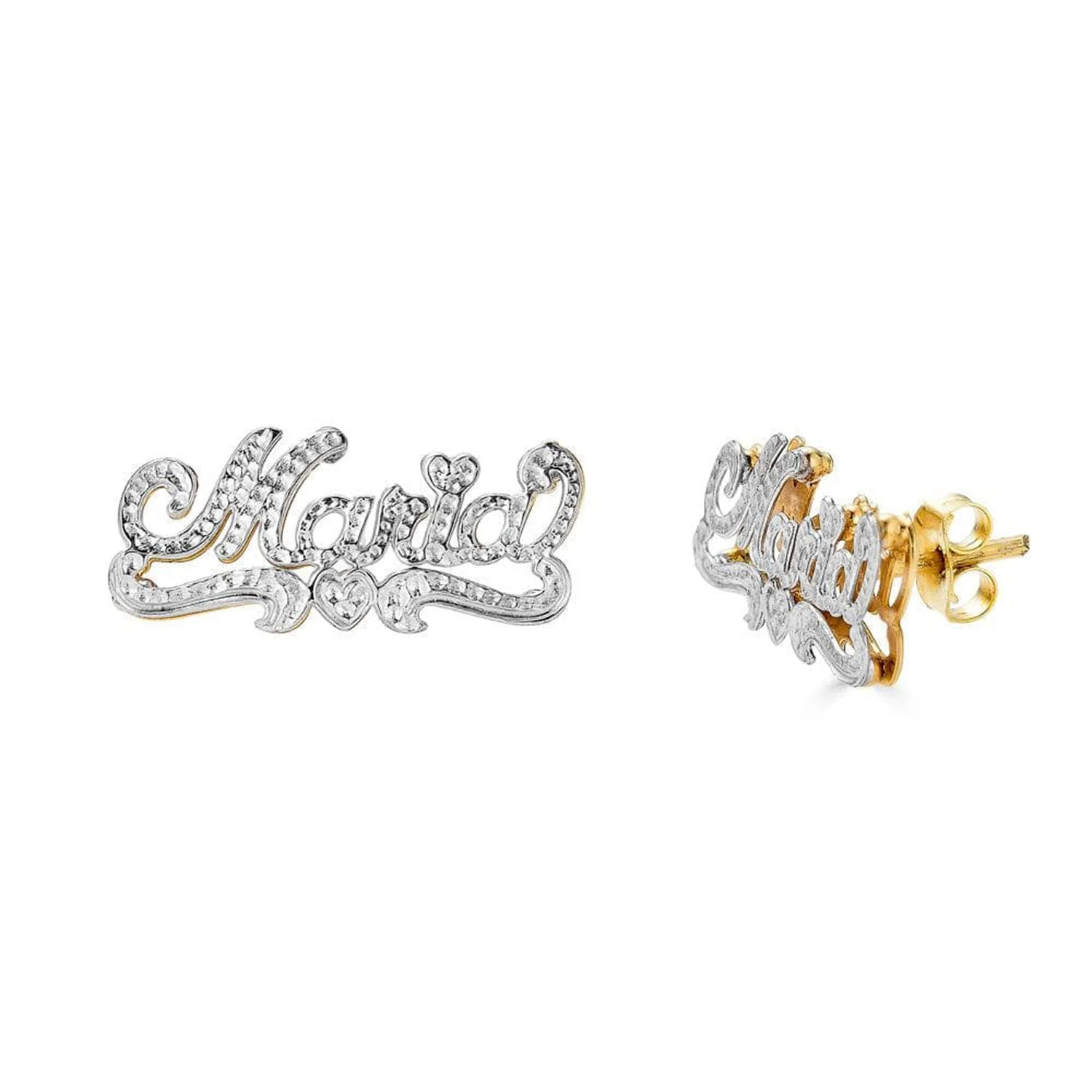 Boucles d'oreilles personnalisées à double couche en or 18 carats pour femmes, lettres de nom personnalisées, bijoux hip-hop