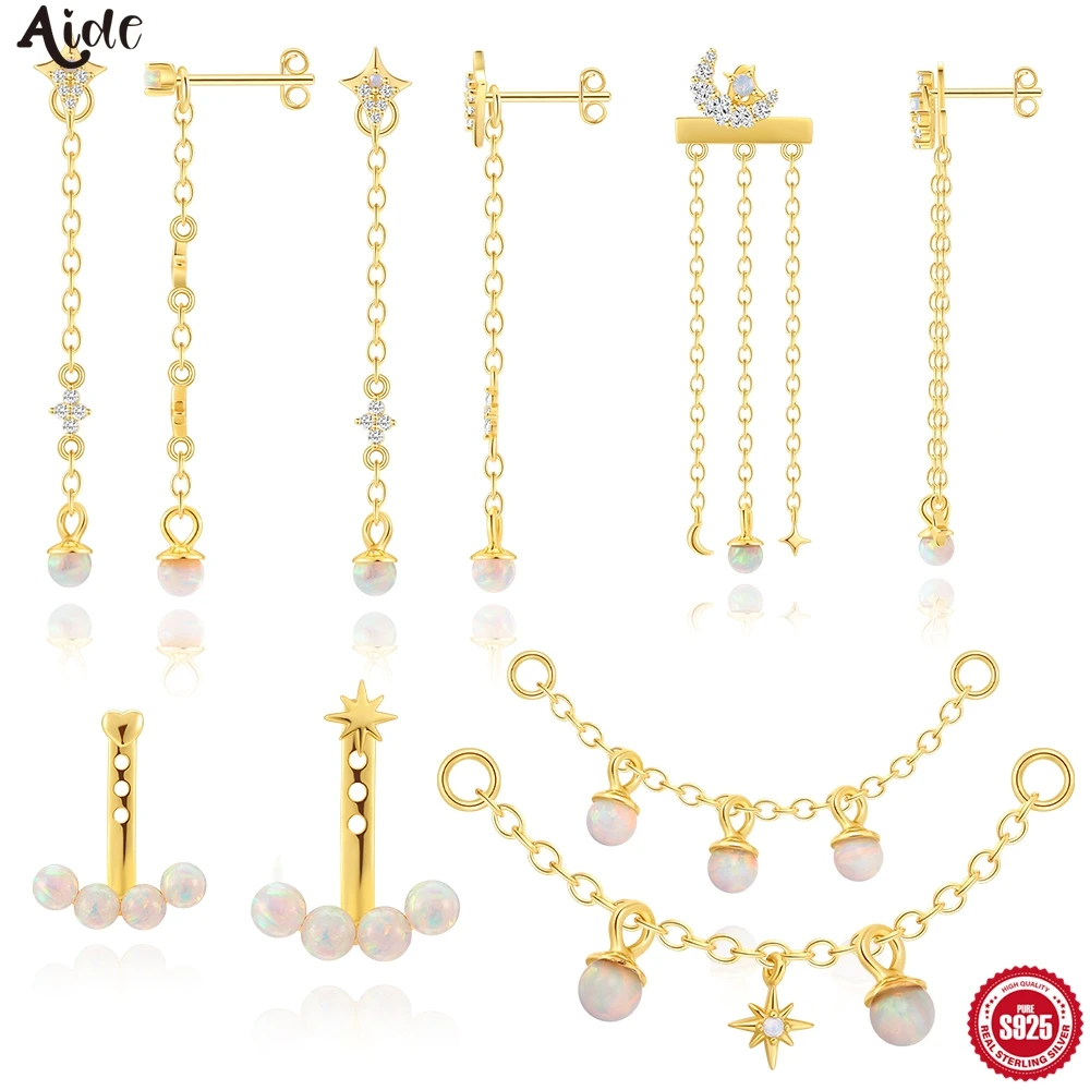 Aide 1 Stück 925 Sterling Silber Opal Anhänger Quaste Ohrringe für Frauen Exquisite Charms Drangle Hängende Ohrringe Braut Geschenk Juwel