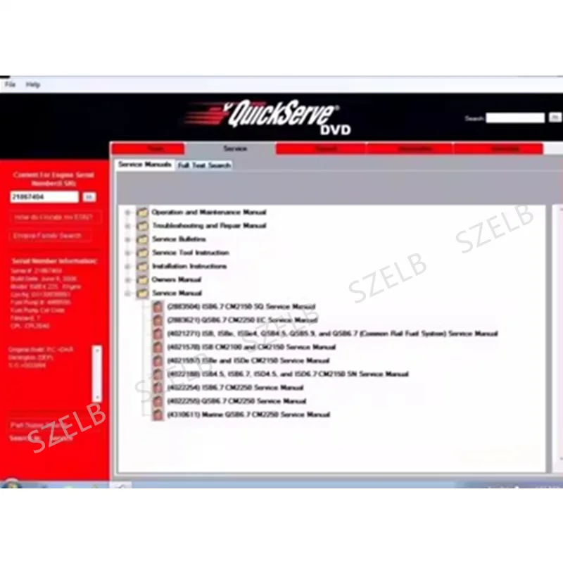 معلومات صيانة كتالوج أجزاء المحرك الإلكترونية من Cummins QuickServe 2017