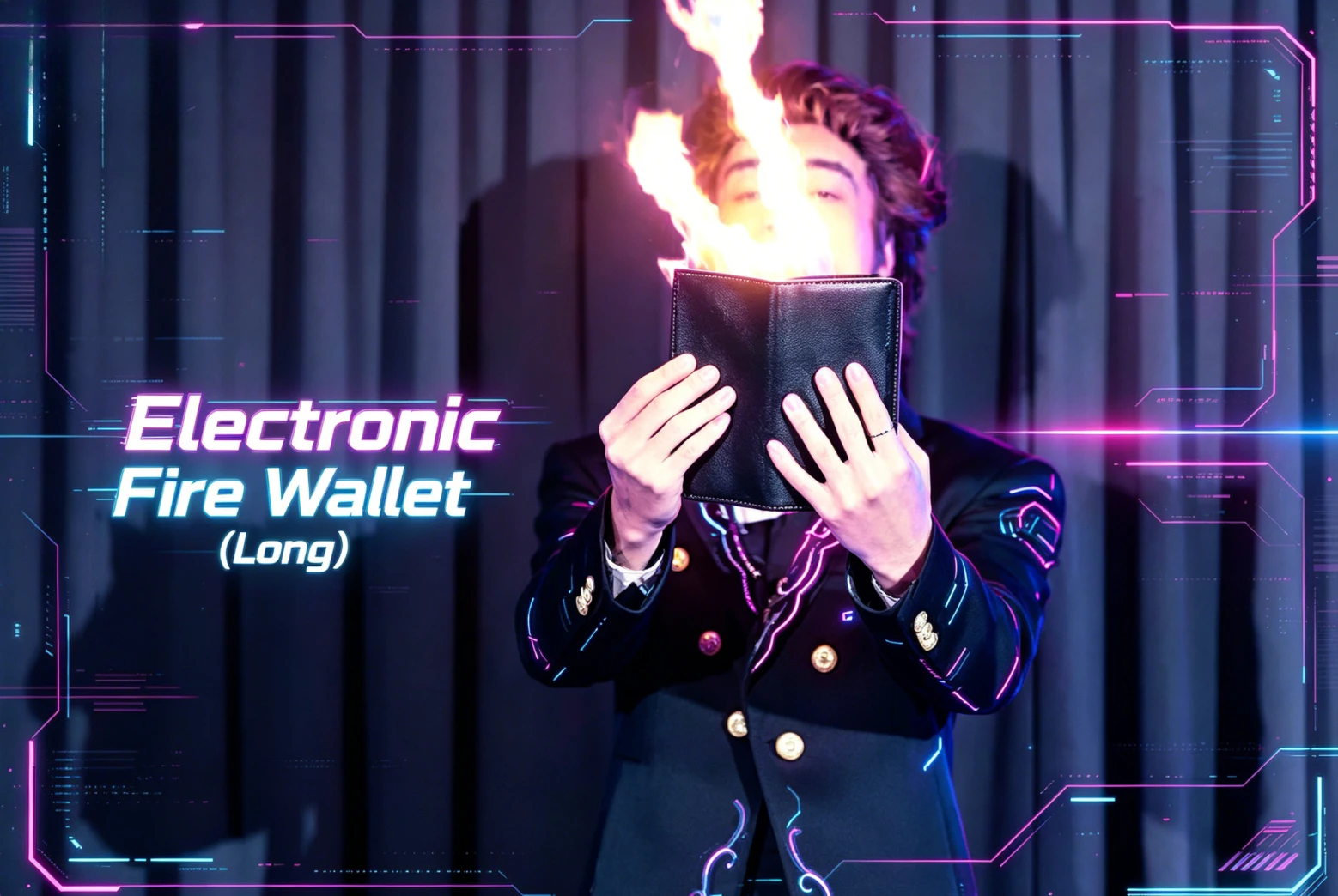 

Black Color Electronic Fire Wallet (Long) Close Up Stage Magic Tricks Street Illusions Gimmick Props Mentalism Magician Wallet