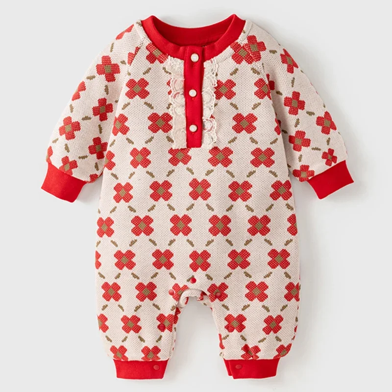 

Spring Autumn Newborn Girls Clothes Knit Flowers Long Sleeve Rompers Jumpsuits Baby Boutique Clothing Newborn Photography BC601