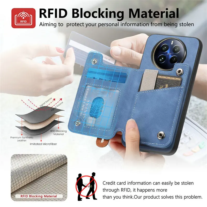 Realme 13 pro plus realme12 4g 5g capa traseira de cartão de couro destacável 2 em 1 suporte de anel magnético funda realme 12 plus 13 pro + capa