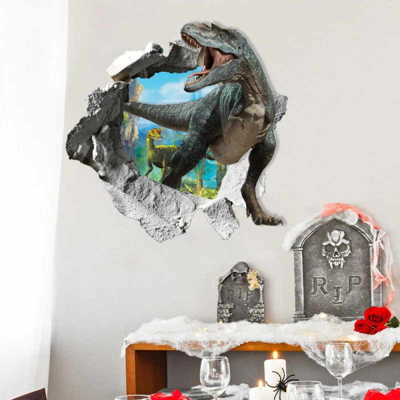3 قطع ملصق حائط جديد ثلاثي الأبعاد على شكل ديناصور تطل - ملصق فينيل قابل للإزالة لديكور نافذة غرفة المعيشة للأطفال