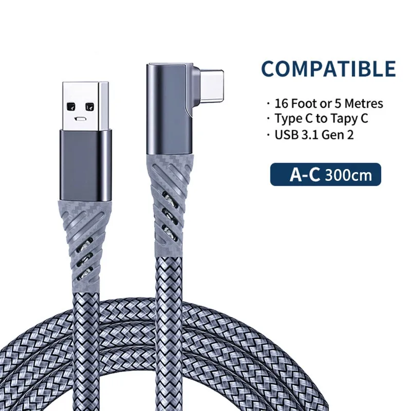 Link Cable 16 FT/9.8FT Long USB 3.1 to USB C Cable for Quest 2 VR Virtual Reality Headset Fast Charging Cord