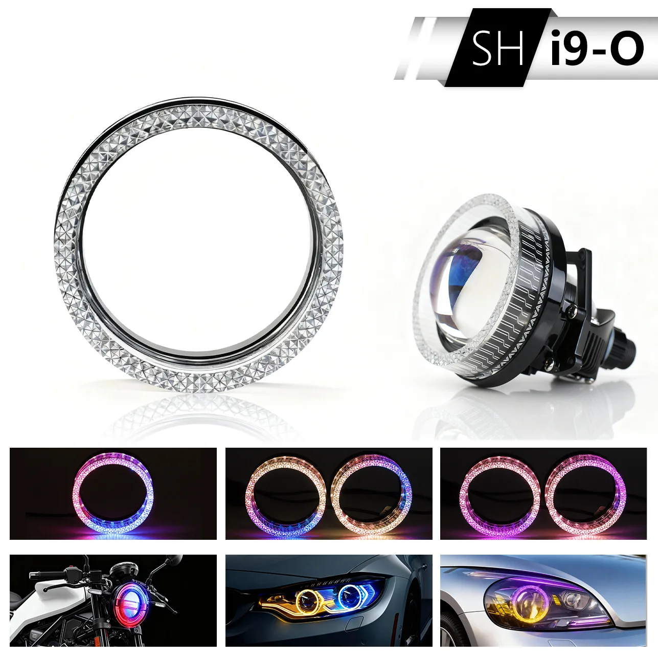 

2.5" 3" Led Crystal Angel Eyes Led Halo Rings DRL With Turn Signal Light 5D RGB Projector Lens Masks Car Accessories App Control