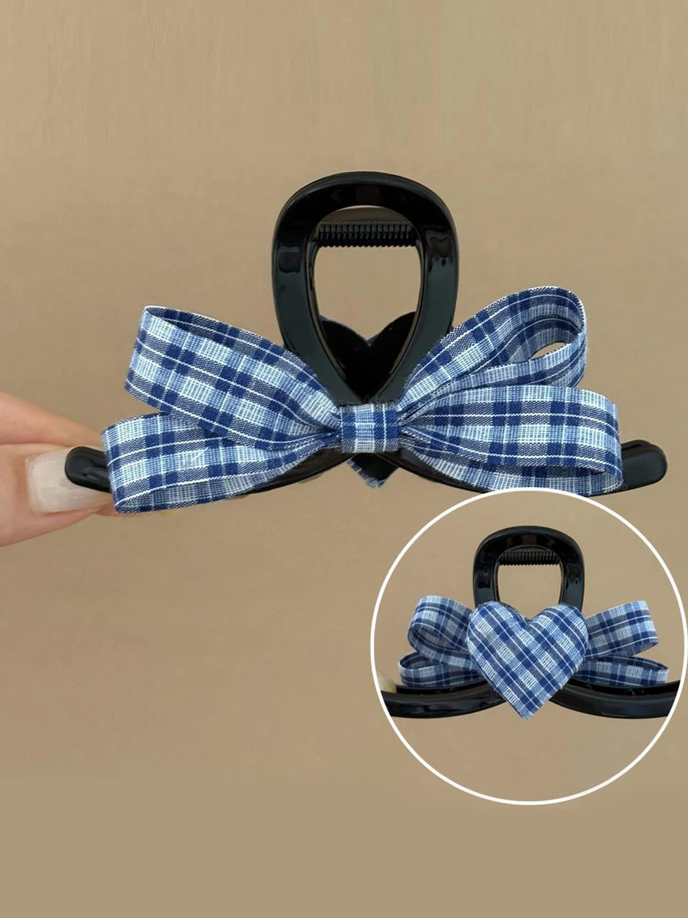 1 pieza de pinza para el pelo negra con lazo de malla azul para mujer, accesorios para el cabello de media altura para uso diario, informales y frescos