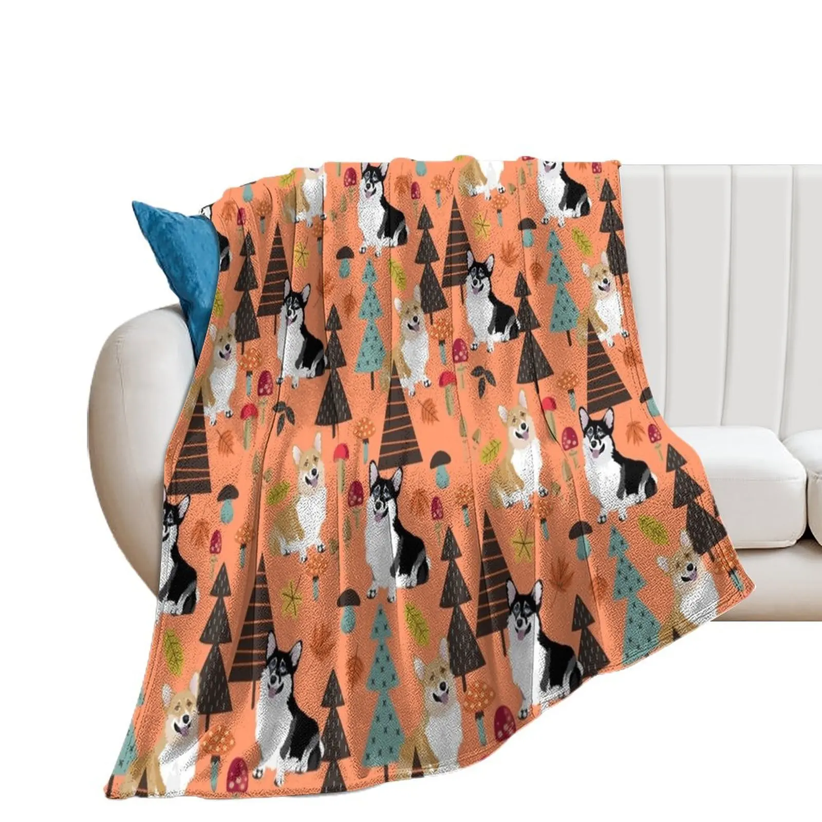 

Corgis In Fall Forest - Orange Throw Blanket heavy to sleep Furrys Flannel Fabric Blankets