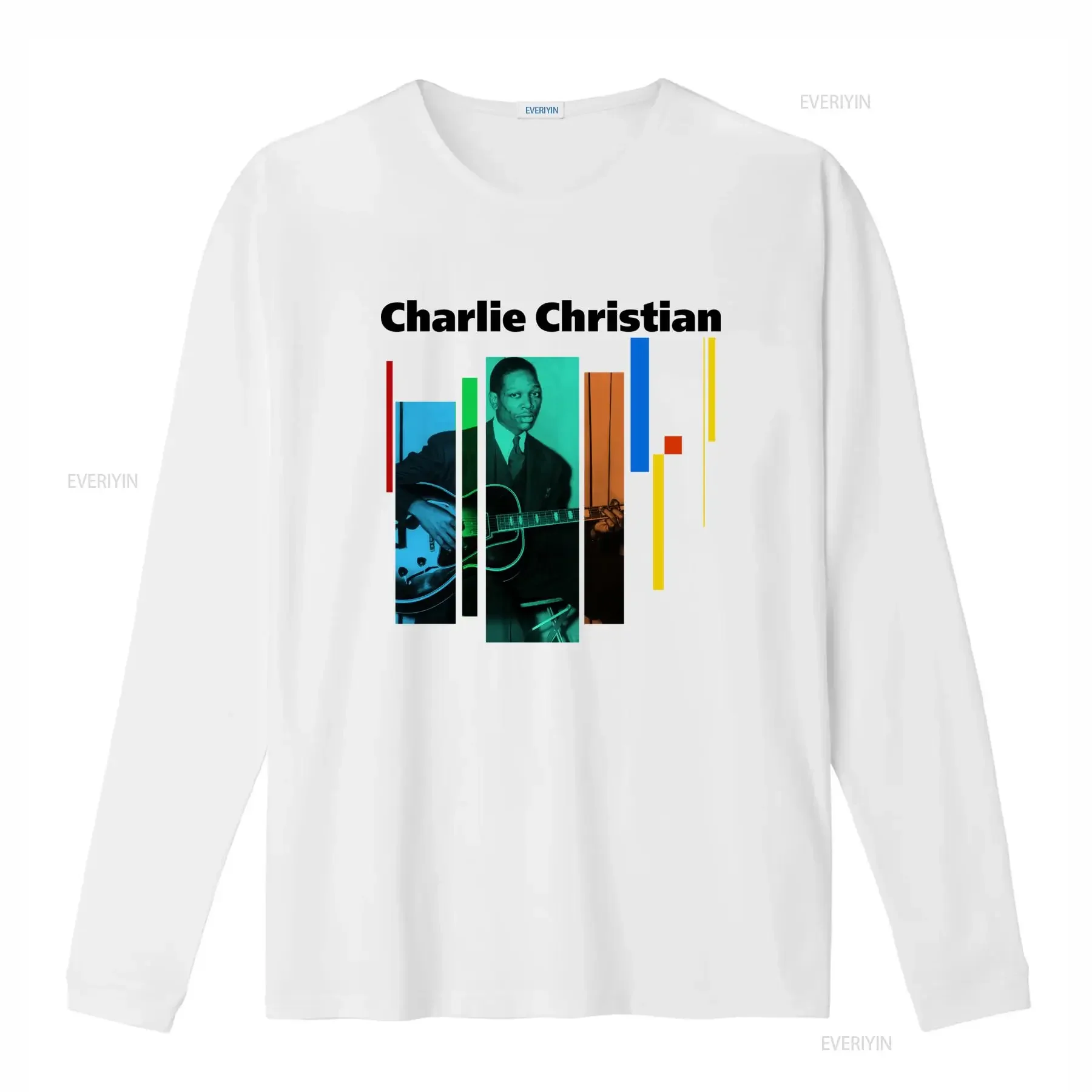 Charlie Christian Print Men's Black T Shirt Retro Guitarist Design Available in Sizes S to 5XL vintage Washed homme