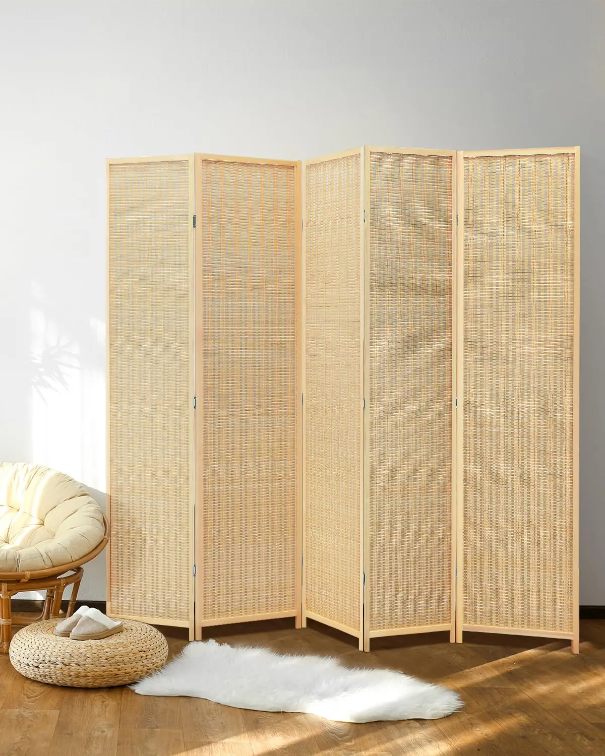 Bamboo Room Divider, 5-Panel Folding Privacy Sn, 6 ft. Tall