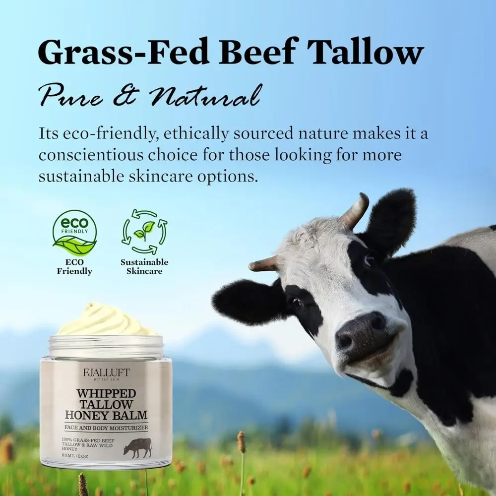 Crema idratante viso Tallow montata e erba con miele crudo e olio d'oliva Balsamo di manzo Tallow Crema idratante per il viso al grasso di mucca