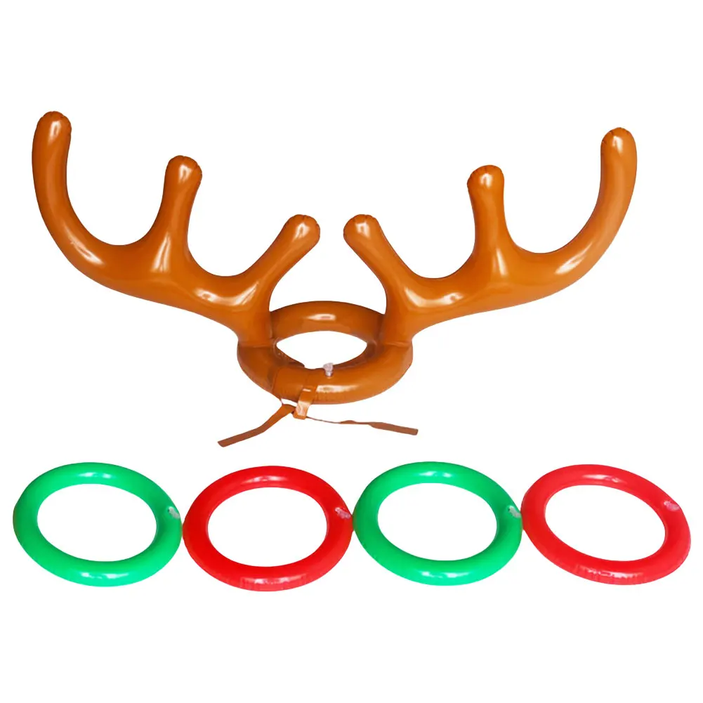 Inflatable Reindeer Antler Hat with Rings Christmas Games Inflatable Reindeer Antler Hat Ring Toss Game Christmas Party Games