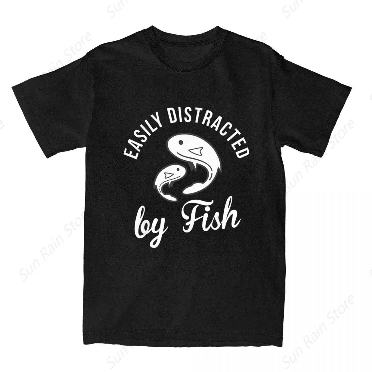 Men's T-Shirt Easily Distracted By Fish Funny Cotton Novelty Tee Shirt Fishermen Aquarium Lover Fishing T Shirt Tops Original