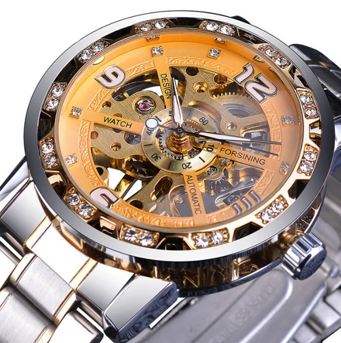 2024 new men\'s fashionable casual classic popular hollowed out rhinestone manual mechanical watch