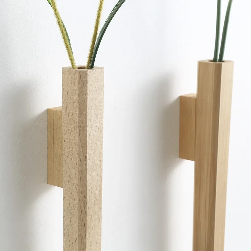 Home Wall Decoration Porch Wall Hanging Vase Living Room Plant Flower Bottle Vase Wooden Solid Wood Flower Room Decor