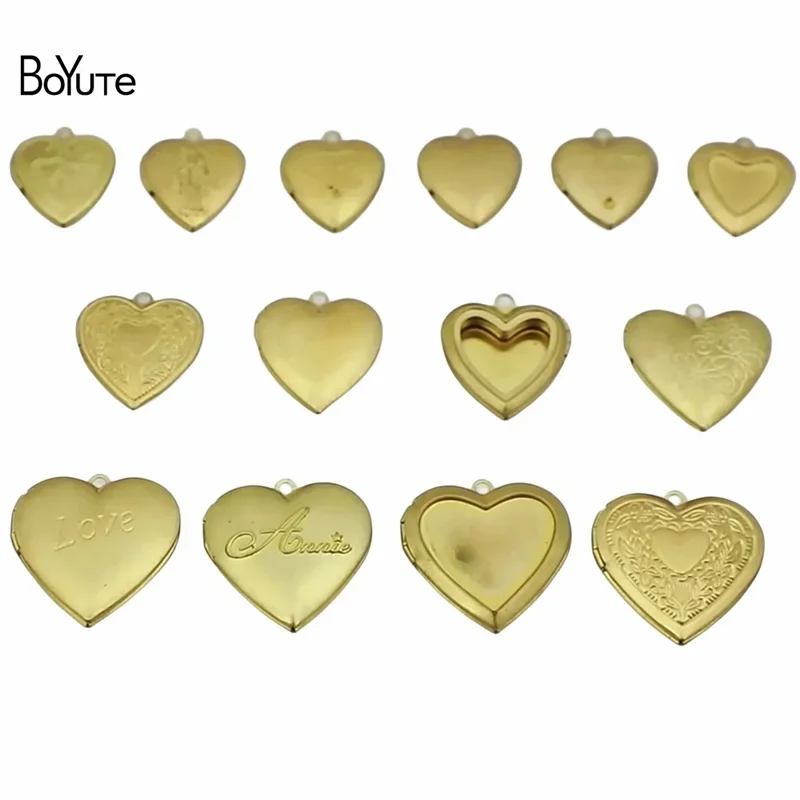 BoYuTe (50 Pieces/Lot) Metal Brass Heart Shaped Photo Locket Pendant Can Open Diy Jewelry Accessories Wholesale