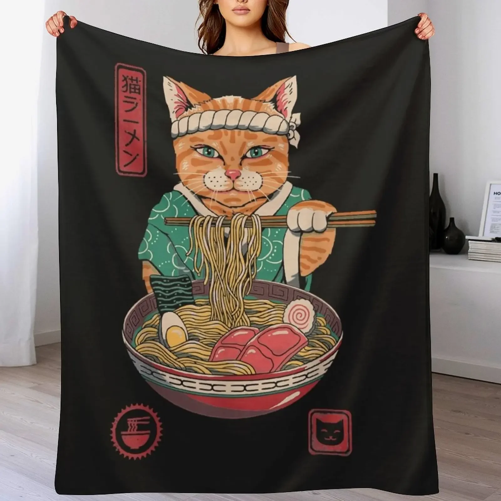 

Neko Ramen Cat Kawaii Anime Noddle Japanese Food Throw Blanket Sofas Single Softest manga Blankets