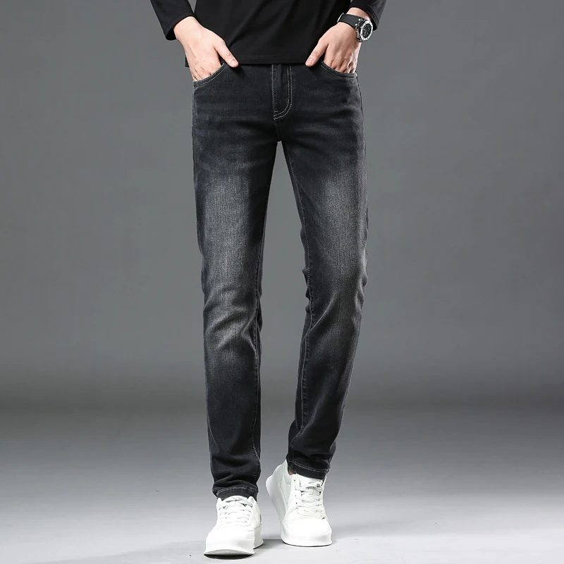 Black gray jeans men 2024 new fashion slim fit skinny stretch casual all-match business office shopping long pants