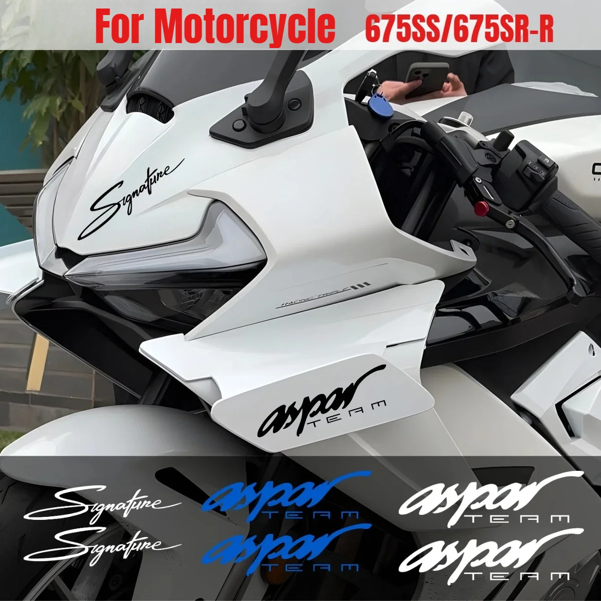 Motorrad 675SR Aufkleber Aero Wings Aspar Signature Design Seitenverkleidungen Aufkleber Kraftstofftankverkleidung für 675SS 675SR-R