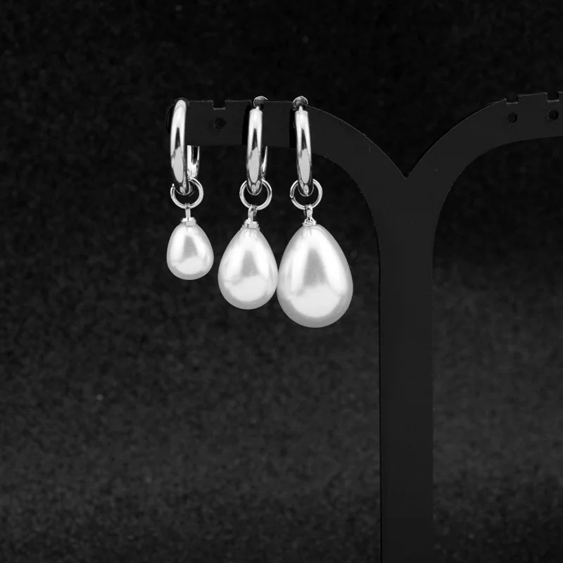 WKOUD New 10/12/14MM Pearl Stud Earrings Stainless Steel Fashion Korean Kpop Punk Ear For Women Man Christmas Gift Jewelry