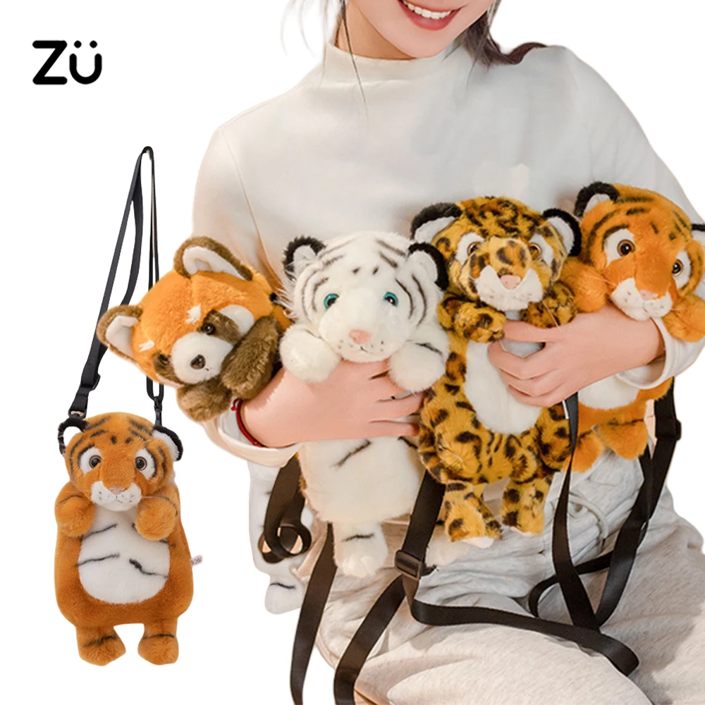 Soft Stuffed Animal Plush Bag Red Panda Leopard Tiger Koala Plushies Phone Coin Purse Kawaii Hangout Bags Girl Gift