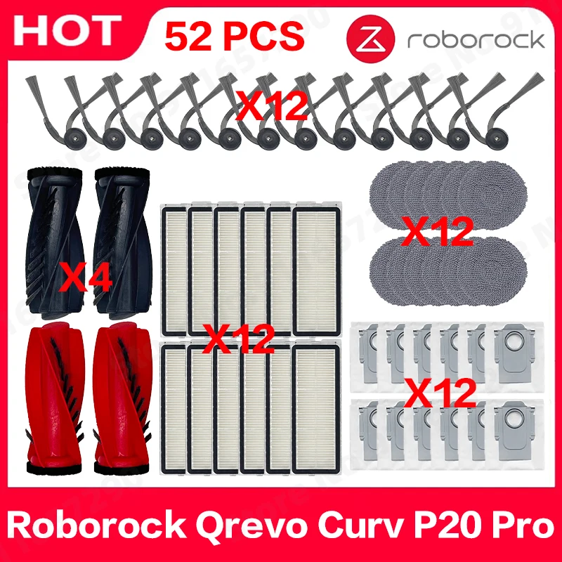 

Compatible For Roborock Qrevo Curv / P20 Pro Parts Main Roller Side Brush Hepa Filter Mop Cloth Dust Bag Accessories